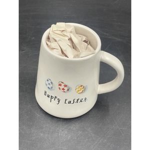 RAE DUNN Easter “HAPPY EASTER” Mug With Watercolor Eggs Blue red Yellow